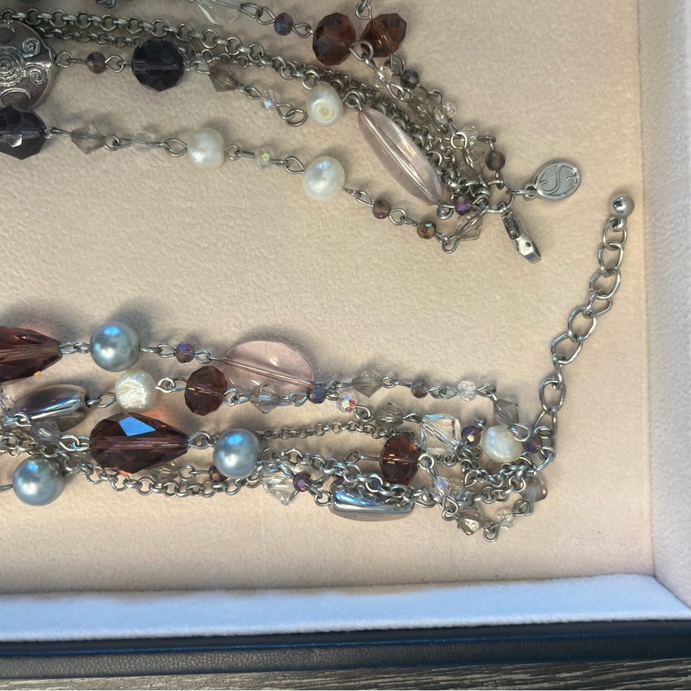 Necklace with Strands of purples, white, grey and silver. - Picture 3 of 4